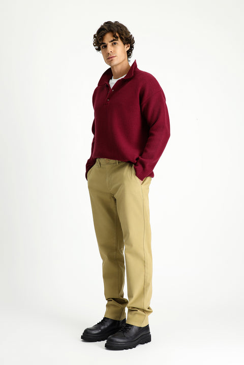 Light Beige Regular Fit Standard Cut Lycra Canvas / Chino Pants