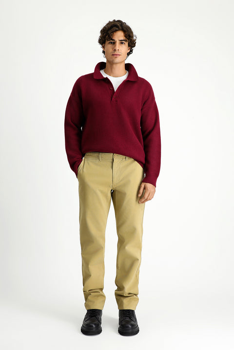 Light Beige Regular Fit Standard Cut Lycra Canvas / Chino Pants
