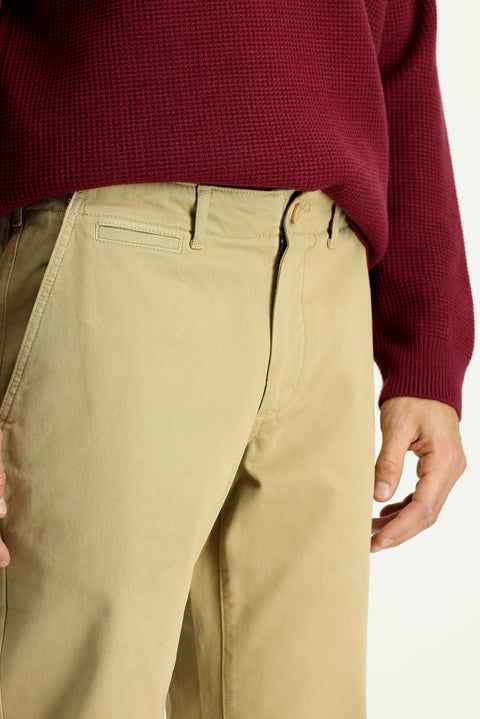 Light Beige Regular Fit Standard Cut Lycra Canvas / Chino Pants