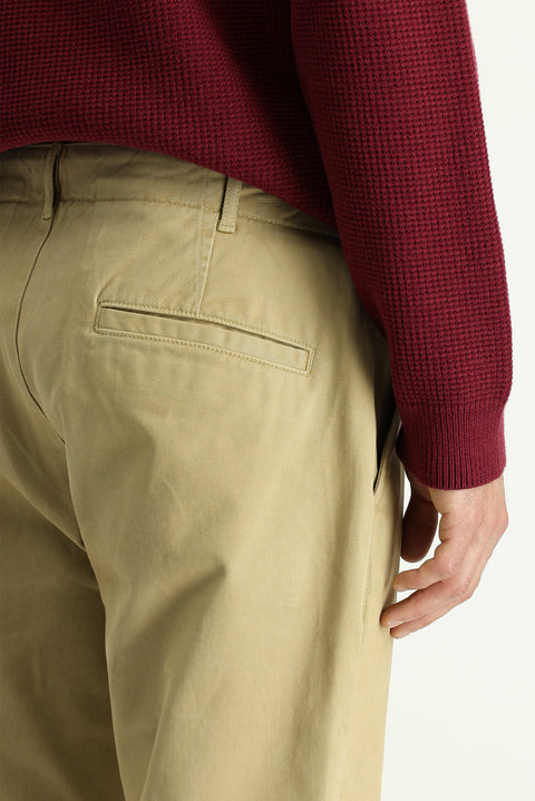Light Beige Regular Fit Standard Cut Lycra Canvas / Chino Pants