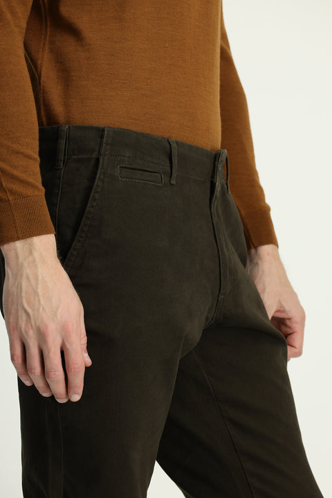 Orta Haki Regular Fit Standart Kesim Likralı Kanvas / Chino Pantolon