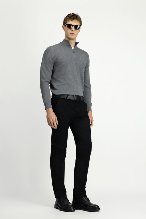 Black Relaxed Fit Side Pocket Lycra Canvas / Chino Trousers