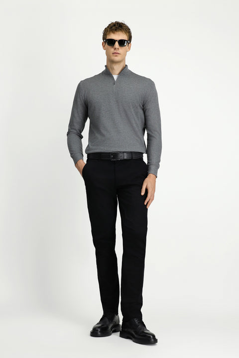Black Regular Fit Standard Cut Side Pocket Lycra Canvas / Chino Trousers