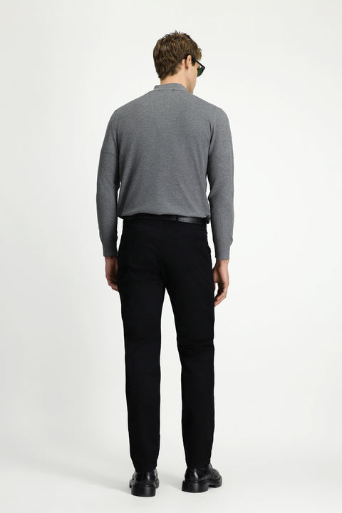 Black Regular Fit Standard Cut Side Pocket Lycra Canvas / Chino Trousers