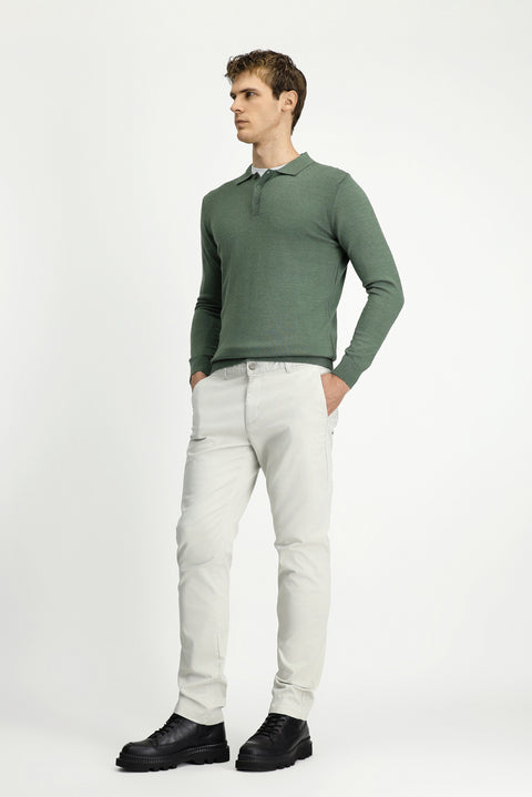 Light Grey Regular Fit Standard Cut Side Pocket Lycra Canvas / Chino Trousers