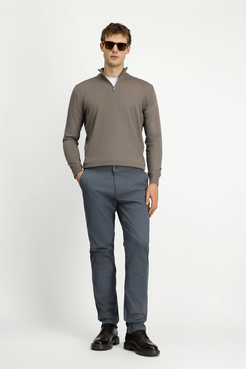 Medium Smoke Regular Fit Standard Cut Side Pocket Lycra Canvas / Chino Trousers