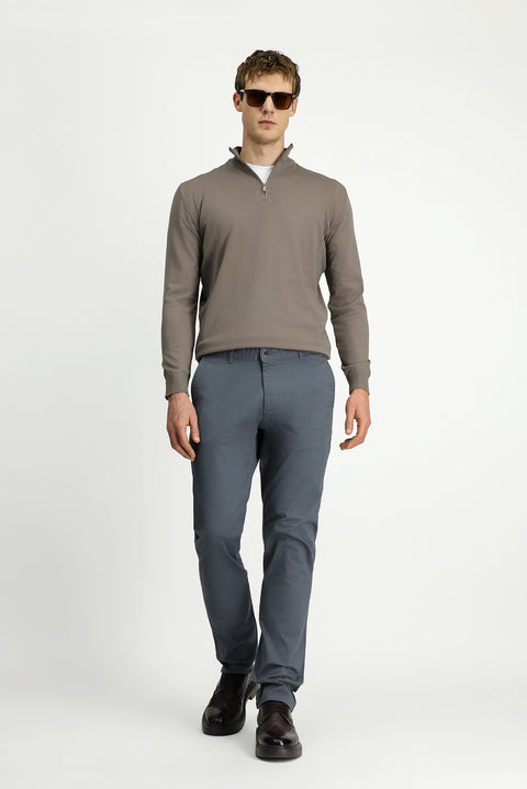 Medium Smoked Relaxed Fit Comfortable Cut Side Pocket Lycra Canvas / Chino Trousers
