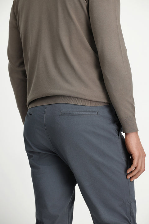 Medium Smoked Relaxed Fit Comfortable Cut Side Pocket Lycra Canvas / Chino Trousers