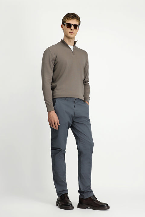 Medium Smoke Regular Fit Standard Cut Side Pocket Lycra Canvas / Chino Trousers