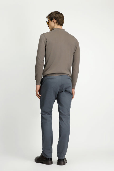 Medium Smoke Regular Fit Standard Cut Side Pocket Lycra Canvas / Chino Trousers