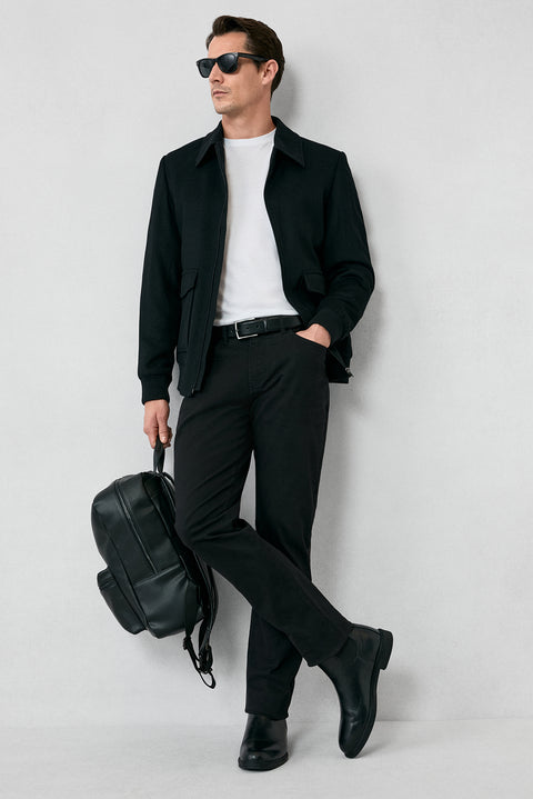 Black Regular Fit Standard Cut Lycra Stretch Canvas / Chino Trousers