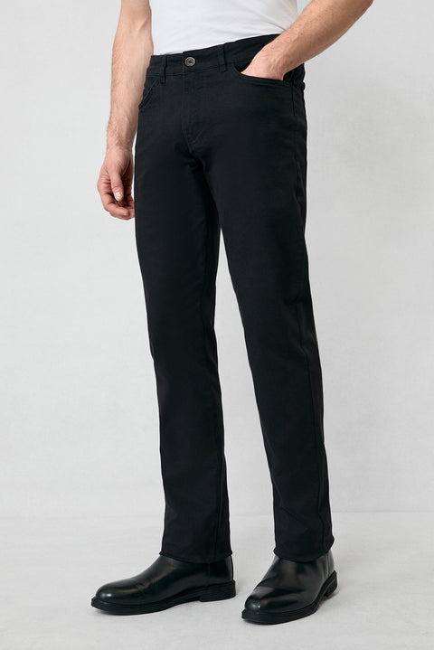 Black Regular Fit Standard Cut Lycra Stretch Canvas / Chino Trousers