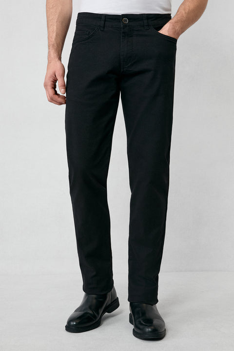 Black Regular Fit Standard Cut Lycra Stretch Canvas / Chino Trousers