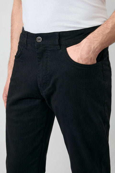 Black Regular Fit Standard Cut Lycra Stretch Canvas / Chino Trousers