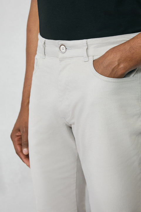 Light Gray Regular Fit Standard Cut Lycra Stretch Canvas / Chino Pants