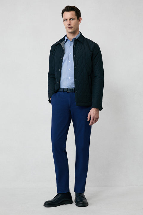 Mid-Navy Regular Fit Standard Cut Stretchy Side Pocket Canvas / Chino Trousers