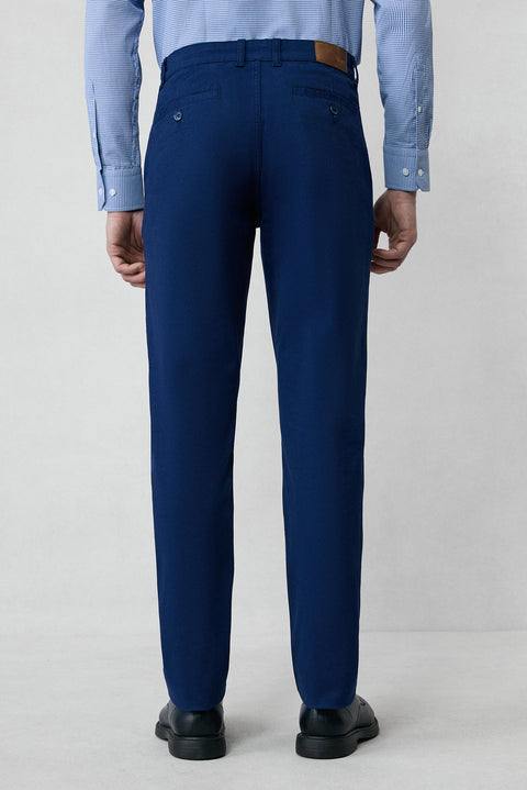 Mid-Navy Regular Fit Standard Cut Stretchy Side Pocket Canvas / Chino Trousers