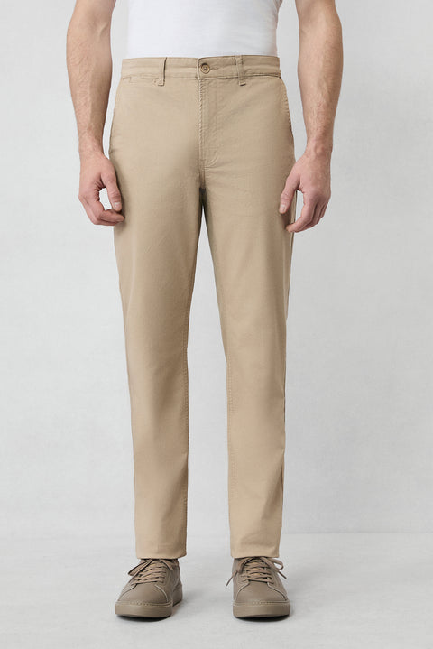 Medium Beige Regular Fit Standard Cut Stretchy Side Pocket Canvas / Chino Pants