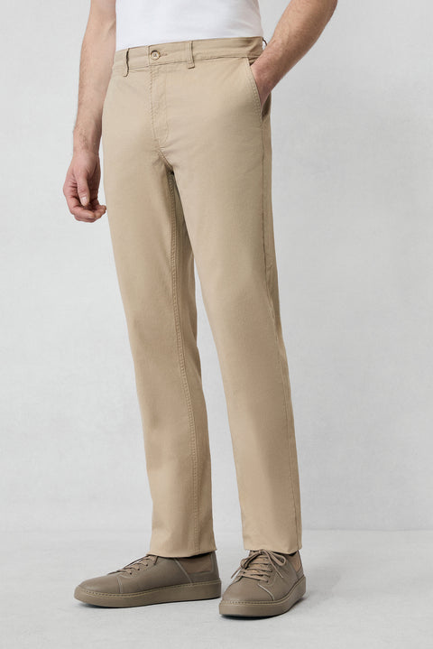 Medium Beige Regular Fit Standard Cut Stretchy Side Pocket Canvas / Chino Pants