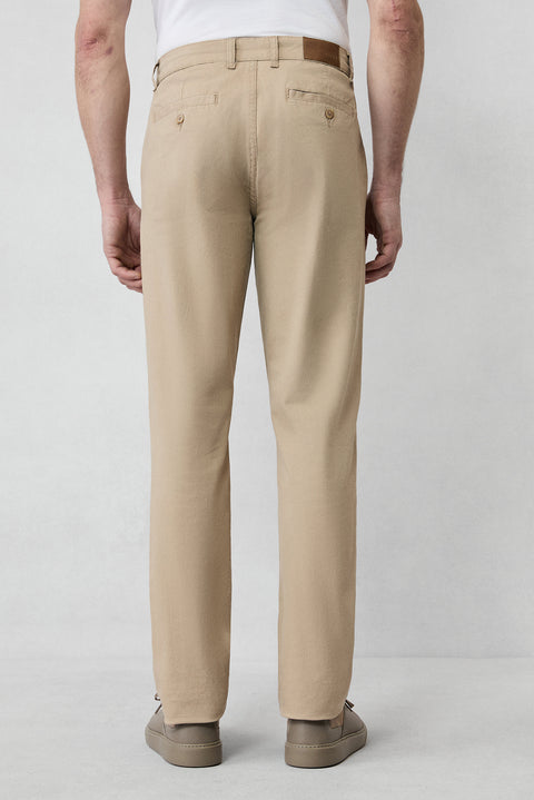 Medium Beige Regular Fit Standard Cut Stretchy Side Pocket Canvas / Chino Pants