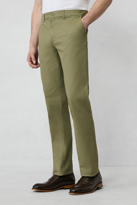 Orta Haki Regular Fit Standart Kesim Likralı Esnek Yandan Cep Kanvas / Chino Pantolon