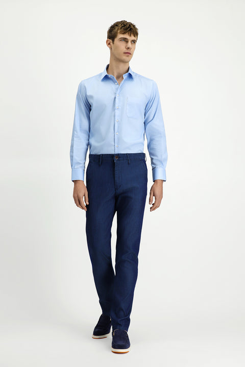 Dark Navy Regular Fit Standard Cut Lyocell Blend Canvas / Chino Trousers