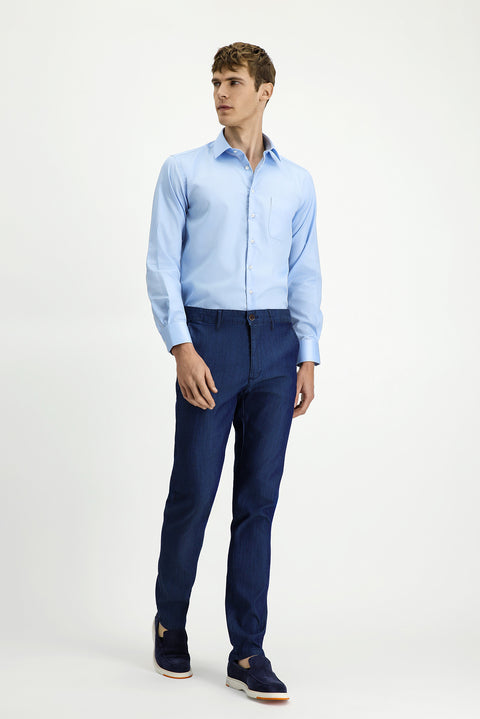 Dark Navy Relaxed Fit Lyocell Blend Canvas / Chino Trousers