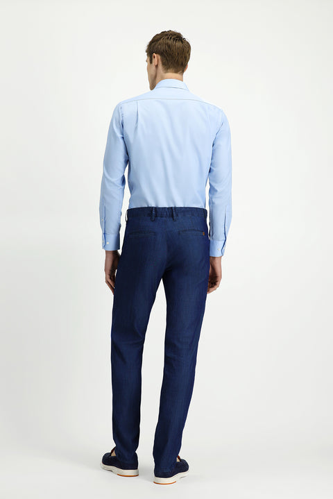 Dark Navy Relaxed Fit Lyocell Blend Canvas / Chino Trousers