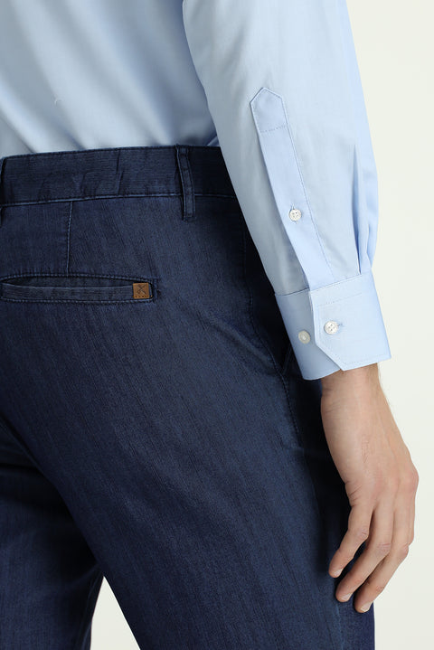 Dark Navy Relaxed Fit Lyocell Blend Canvas / Chino Trousers