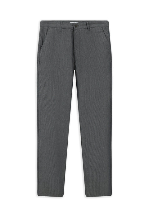 Mid Grey Regular Fit Standard Cut Lycra Striped Canvas / Chino Trousers