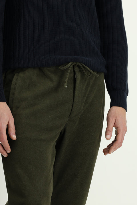 Orta Haki Regular Fit Standart Kesim Beli Lastikli İpli Örme Jogger Pantolon