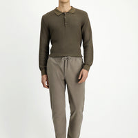 Mid Mink Regular Fit Standard Cut Elasticated Waist Drawstring Knitted Jogger Trousers