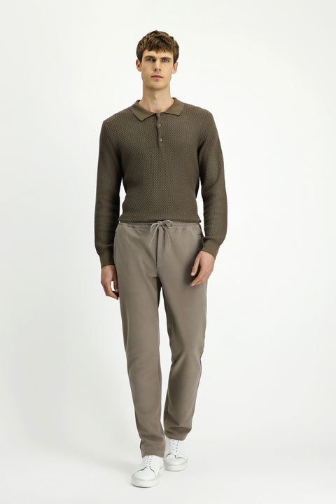 Mid Mink Regular Fit Standard Cut Elasticated Waist Drawstring Knitted Jogger Trousers