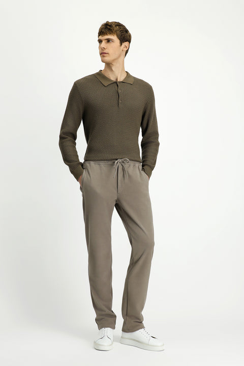 Mid Mink Regular Fit Standard Cut Elasticated Waist Drawstring Knitted Jogger Trousers