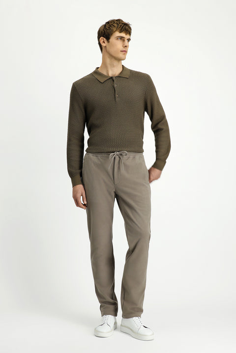 Mid Mink Regular Fit Standard Cut Elasticated Waist Drawstring Knitted Jogger Trousers