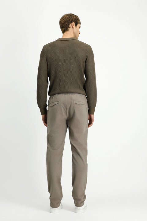 Mid Mink Regular Fit Standard Cut Elasticated Waist Drawstring Knitted Jogger Trousers