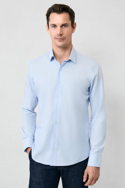 Blue Long Sleeve Slim Fit Narrow Cut Cotton Classic Striped Shirt
