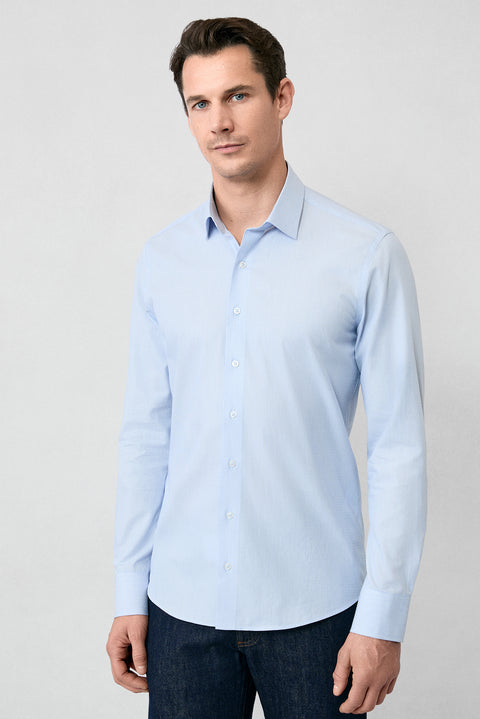 Blue Long Sleeve Slim Fit Narrow Cut Cotton Classic Striped Shirt