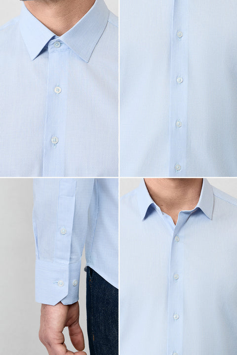 Blue Long Sleeve Slim Fit Narrow Cut Cotton Classic Striped Shirt