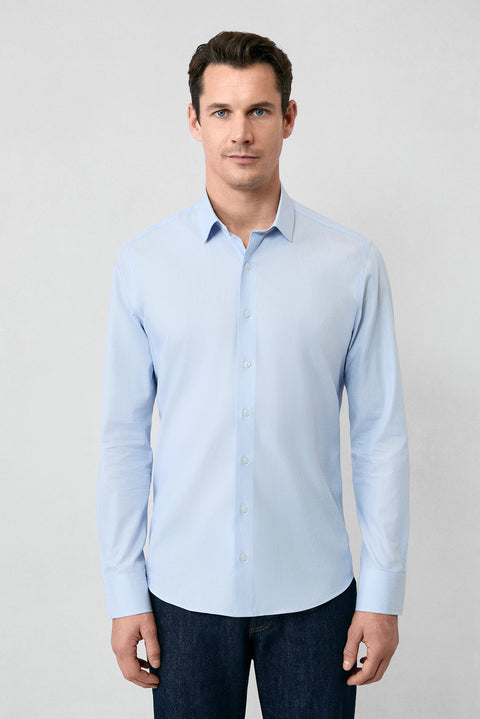 Blue Long Sleeve Slim Fit Narrow Cut Cotton Classic Striped Shirt