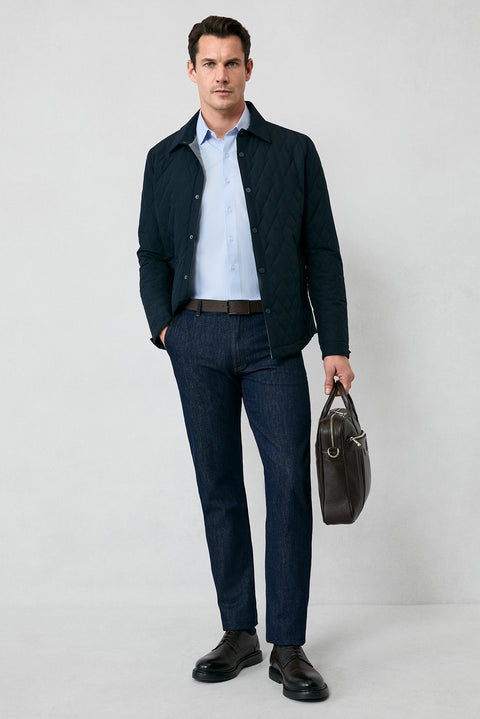 Blue Long Sleeve Slim Fit Narrow Cut Cotton Classic Striped Shirt