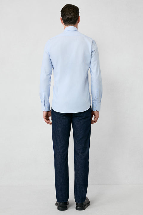 Blue Long Sleeve Slim Fit Narrow Cut Cotton Classic Striped Shirt