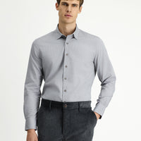 Light Gray Long Sleeve Slim Fit Narrow Cut Patterned Cotton Shirt