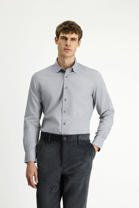 Light Gray Long Sleeve Slim Fit Narrow Cut Patterned Cotton Shirt