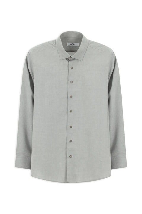 Light Gray Long Sleeve Slim Fit Narrow Cut Patterned Cotton Shirt