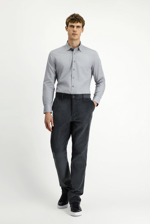 Light Gray Long Sleeve Slim Fit Narrow Cut Patterned Cotton Shirt
