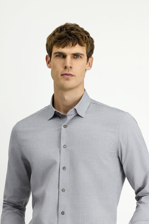 Light Gray Long Sleeve Slim Fit Narrow Cut Patterned Cotton Shirt
