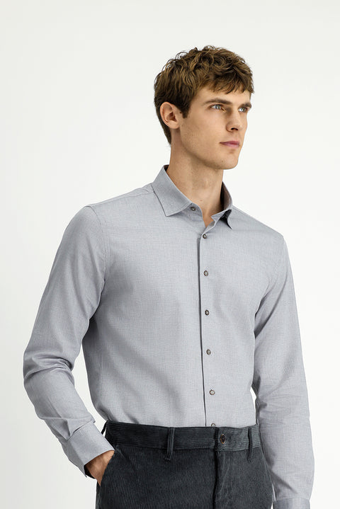 Light Gray Long Sleeve Slim Fit Narrow Cut Patterned Cotton Shirt