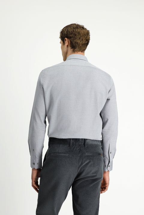 Light Gray Long Sleeve Slim Fit Narrow Cut Patterned Cotton Shirt