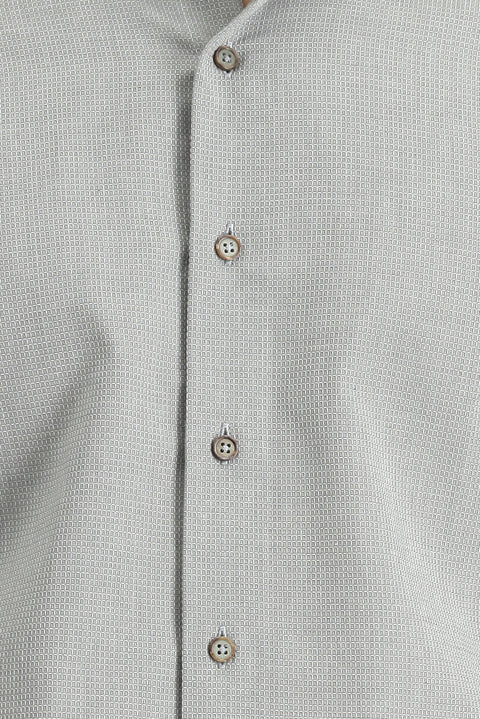 Light Gray Long Sleeve Slim Fit Narrow Cut Patterned Cotton Shirt